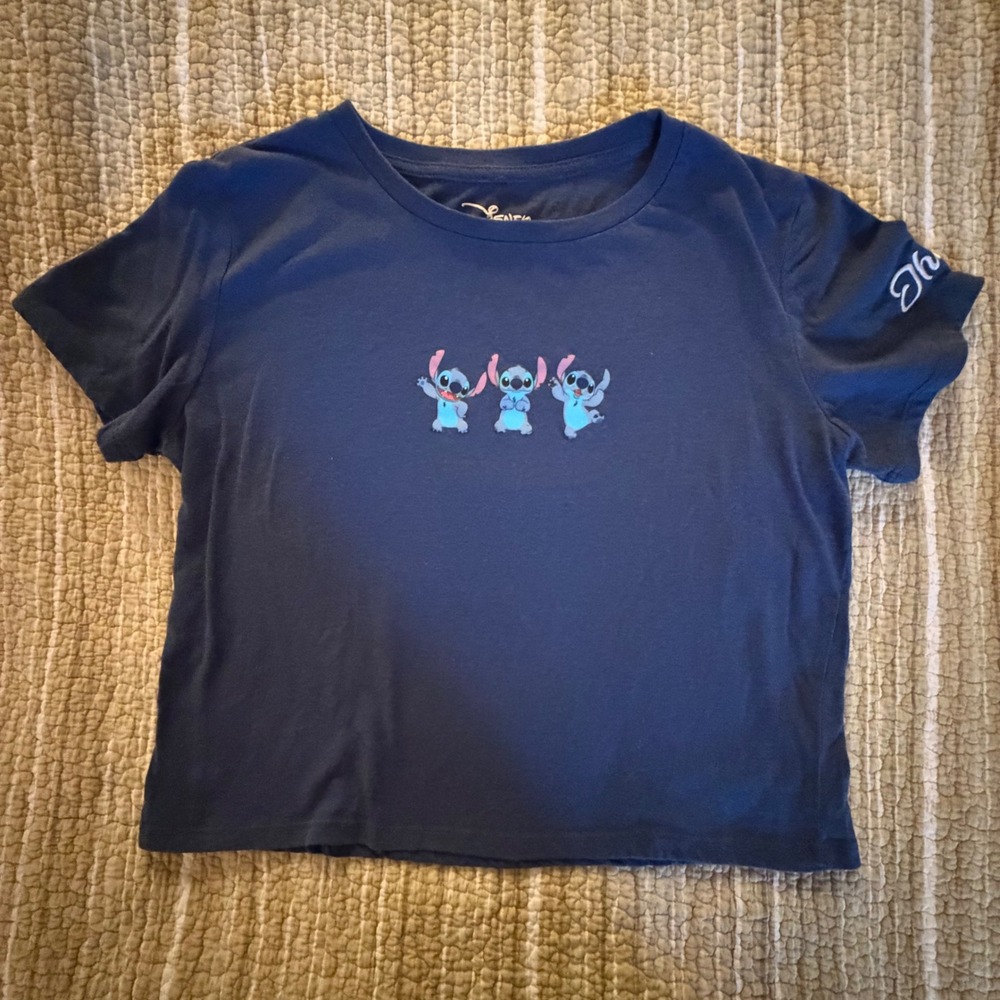 Disney Lilo & Stitch Ohana Graphic Tee Navy Blue Short Sleeve Shirt Large